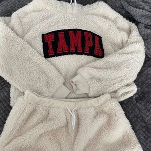 University of Tampa fleece crop sweatshirt and short set